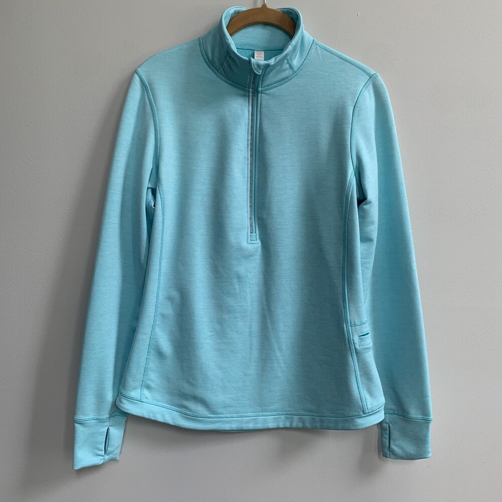 Lucy Half Zip Pullover Sweatshirt Womens S Long Sleeve Aqua Blue Athleisure Walk